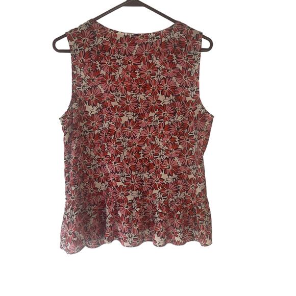 Cabi Women's Size Medium Floral Daisy Red Pink Ruffle Wrap Sleeveless Top - Picture 4 of 8